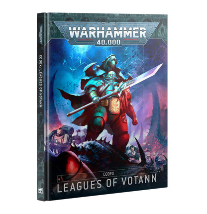 Warhammer 40,000 Codex: Leagues of Votann cover. Heavily armored warrior with glowing spear over a defeated beast