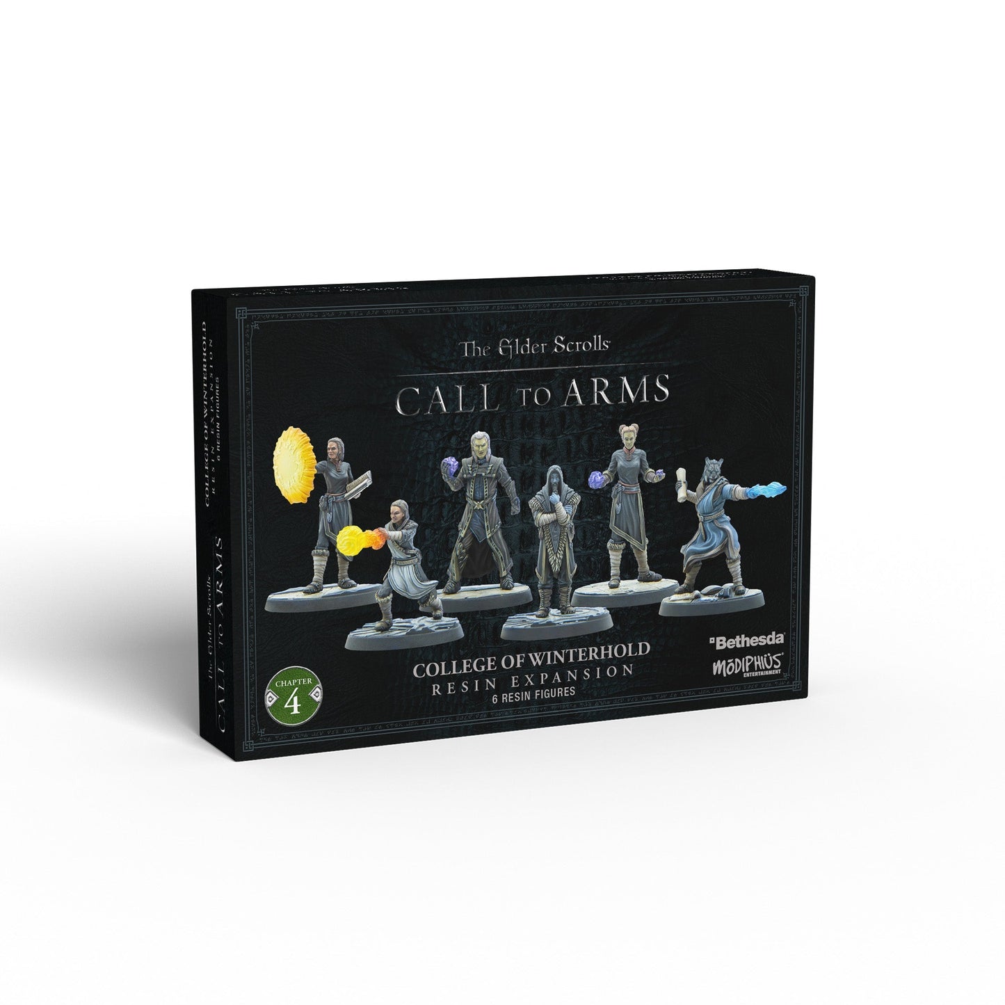College of Winterhold expansion box for Elder Scrolls Call to Arms, featuring 6 resin mage figures casting colourful spells