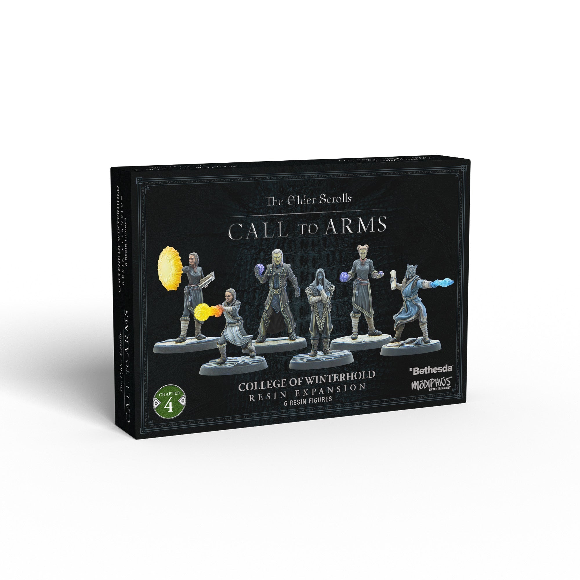 College of Winterhold expansion box for Elder Scrolls Call to Arms, featuring 6 resin mage figures casting colourful spells