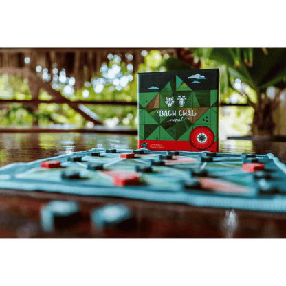 Close-up of Bagh Chal board mid-game setup
