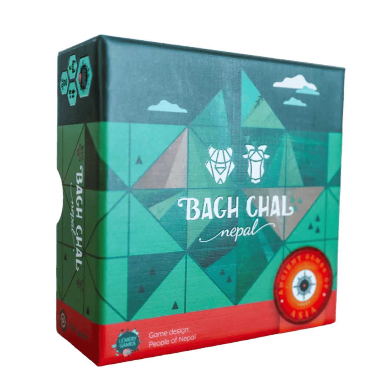 Boxed game of Bagh Chal with minimalist tiger and goat artwork