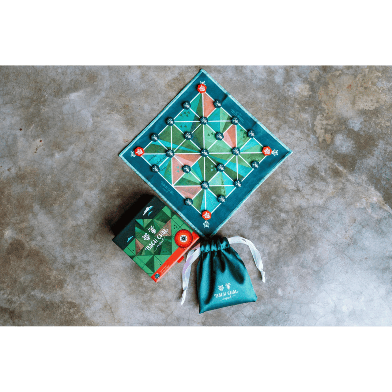 Angled shot of Bagh Chal game set