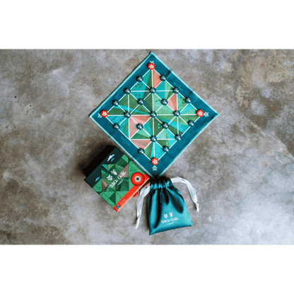 Angled shot of Bagh Chal game set