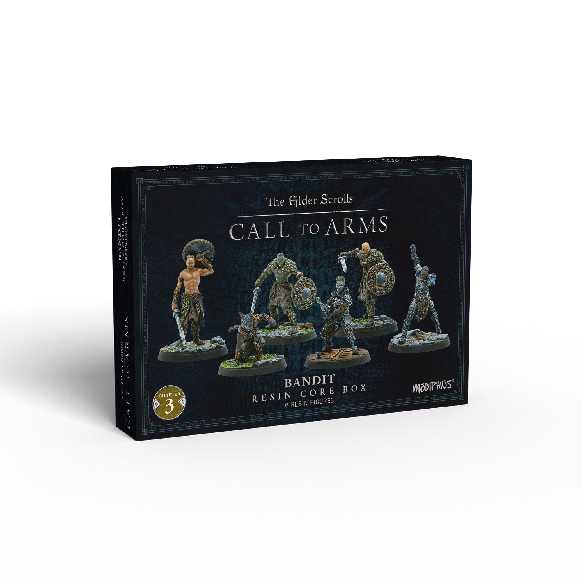 A dark game box for The Elder Scrolls: Call to Arms Bandit Resin Core Box, featuring 6 detailed fantasy miniature figures