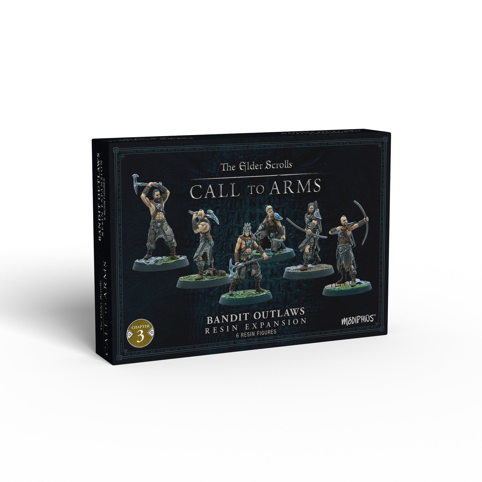 The Elder Scrolls Call to Arms: Bandit Outlaws expansion box displays 6 unique resin figures in combat poses