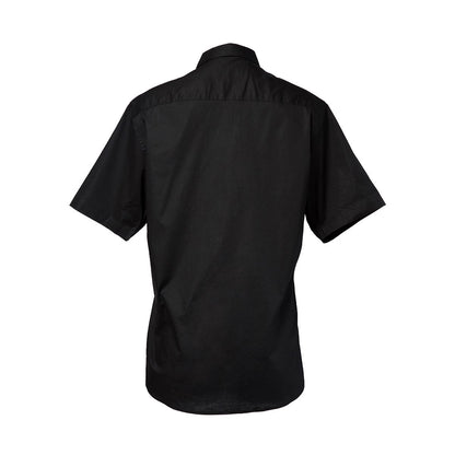 Black short-sleeve button-up shirt, back view