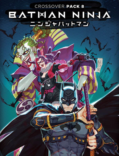 Batman Ninja Crossover Pack 8: Batman with katana and samurai armor, grinning Joker, and Harley Quinn in Japanese-style outfits