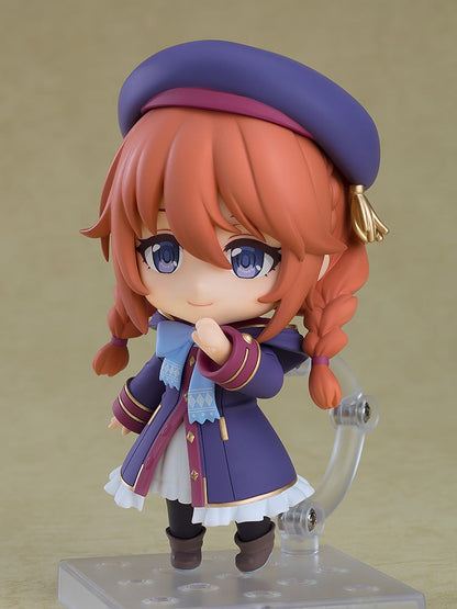 Princess Connect Re Dive Nendoroid Yuni figure in purple coat and blue scarf on stand