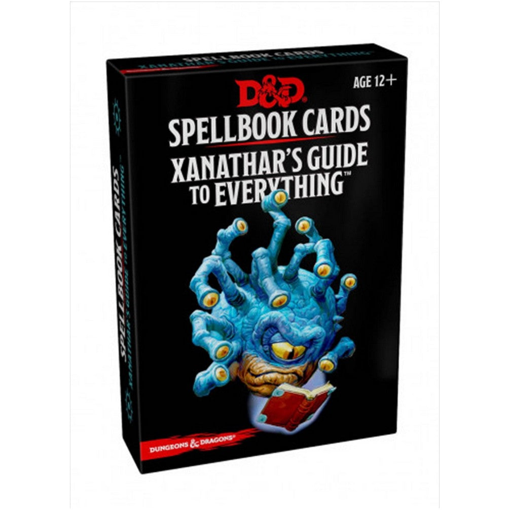 D&D Spellbook Cards: Xanathar's Guide to Everything box, with a blue Beholder monster reading