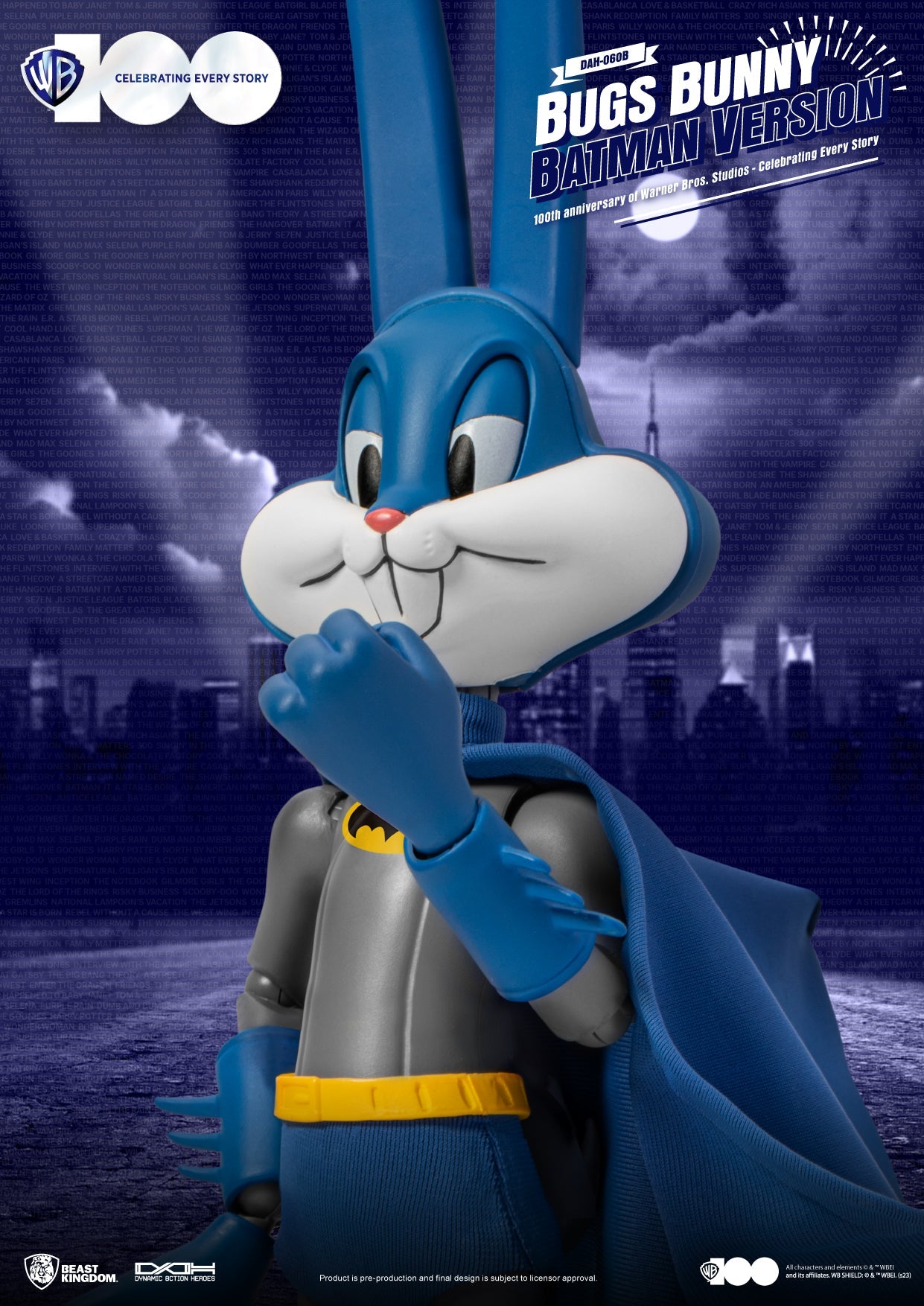 Overhead view highlighting bat symbol spotlight and expressive Bugs Bunny face