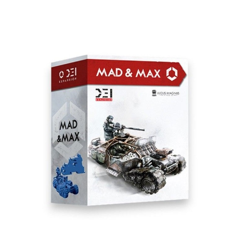 Mad &amp; Max expansion box with a figure manning a large machine gun on a rugged, armored vehicle.