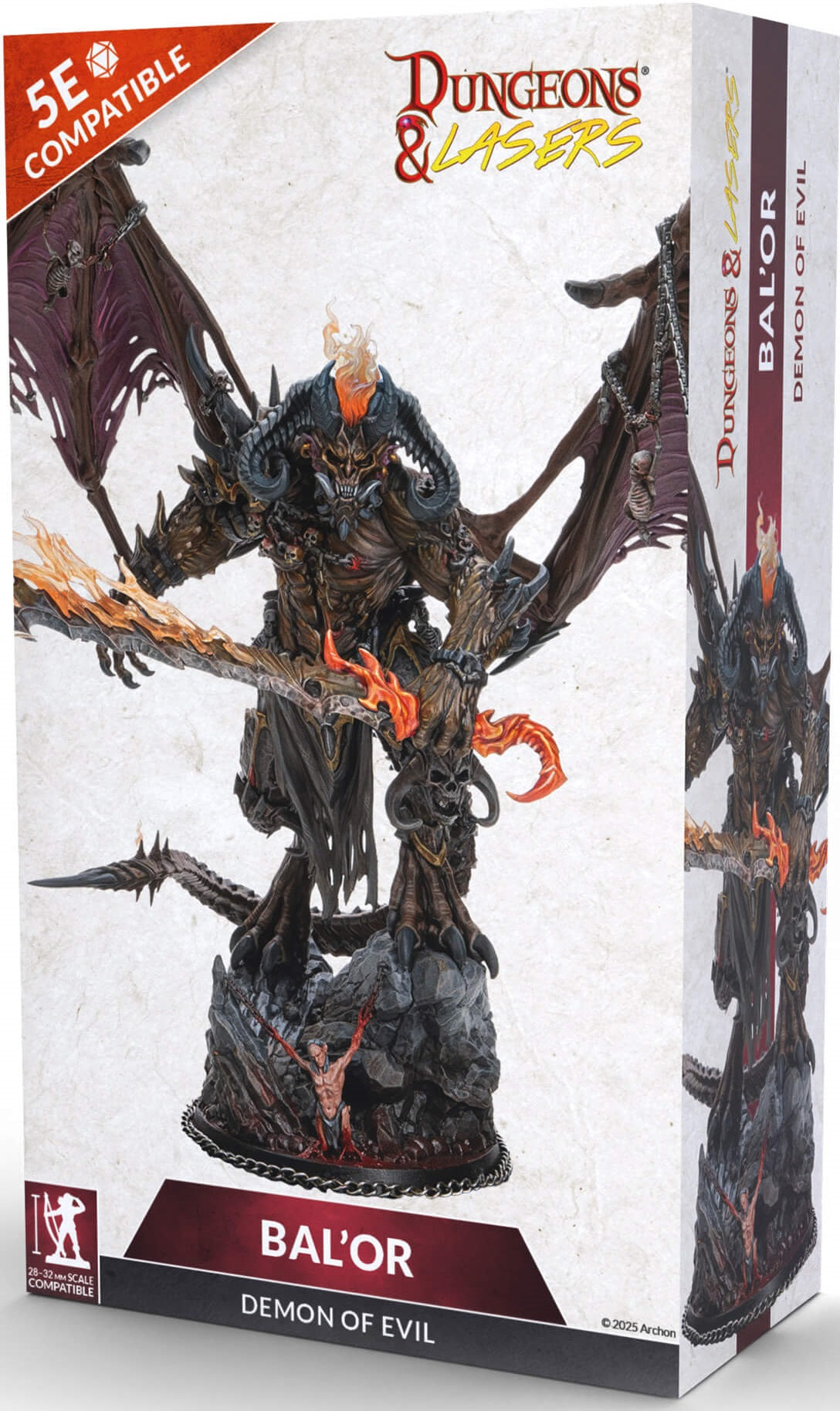 Dungeons & Lasers Bal'or, Demon of Evil box: A horned, winged demon holding a fiery sword, standing over a chained human