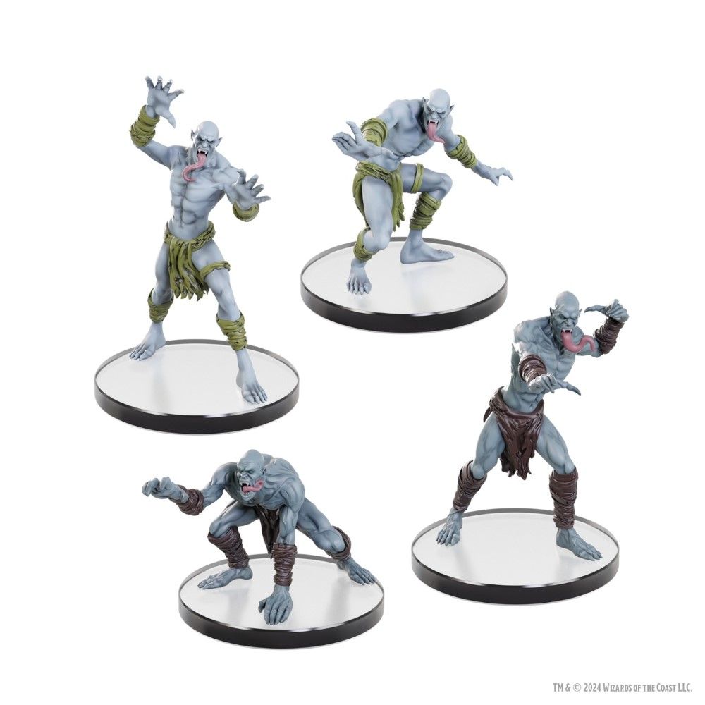 Four gray D&D monster miniatures with long tongues, posed aggressively for combat