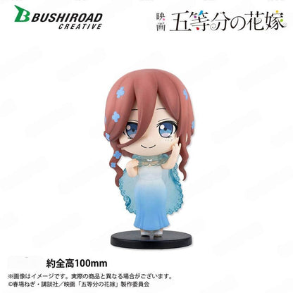 Close-up of Ichika and Nino Nakano trading figures, showing umbrella designs and expressions