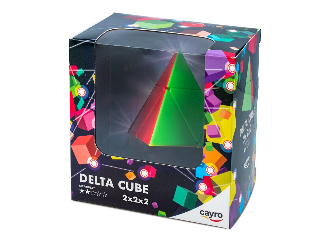 Delta Cube 2x2x2 puzzle, visible in colorful retail packaging on a white background