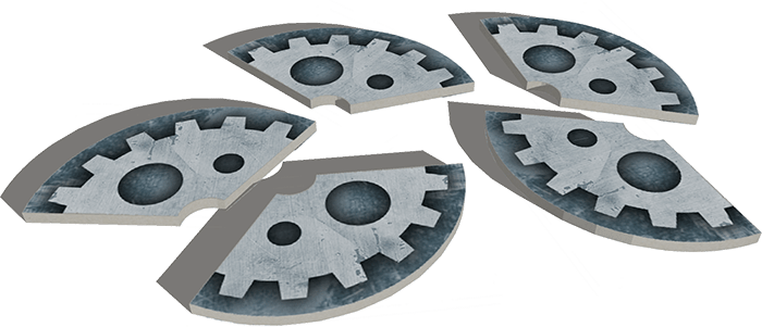 Diesel Demolition Derby tokens with colorful gear designs