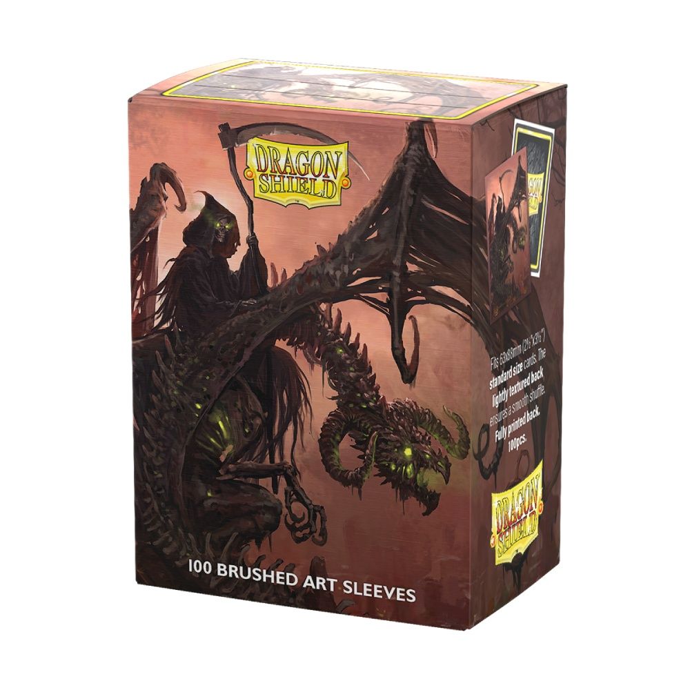Dragon Shield Art Sleeves box depicting a Grim Reaper wielding a scythe, riding a skeletal, winged dragon