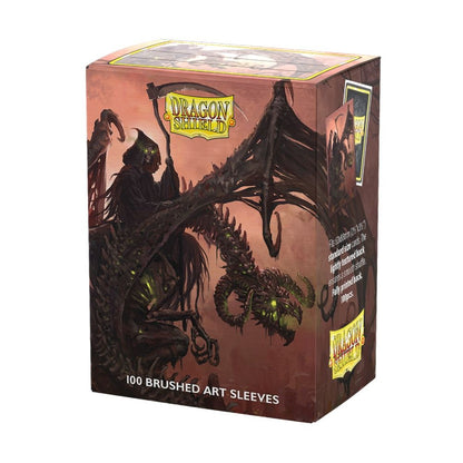 Dragon Shield Art Sleeves box depicting a Grim Reaper wielding a scythe, riding a skeletal, winged dragon