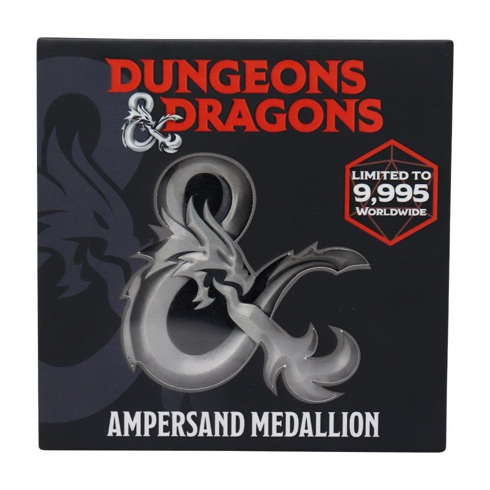 Black box for a Dungeons & Dragons Ampersand Medallion, featuring a silver dragon & limited to 9,995