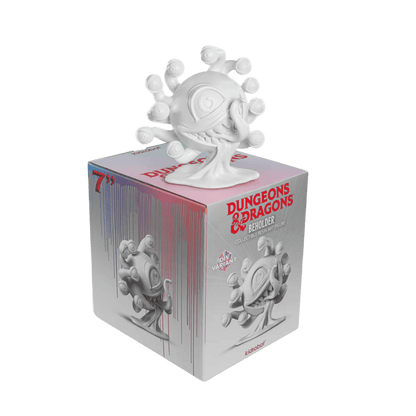 An unpainted D&D Beholder 'DIY Variant' figure, a monster with a central eye & many eyestalks, on its branded box