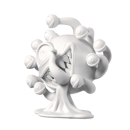 A spherical white monster with a gaping, fanged mouth, tongue-like eye, and multiple eyestalks, on an oozing base