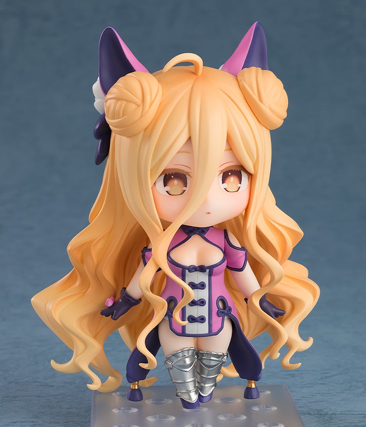 Nendoroid Yuzuru Yamai figure from Date A Live with blonde hair purple cat ears and pink outfit