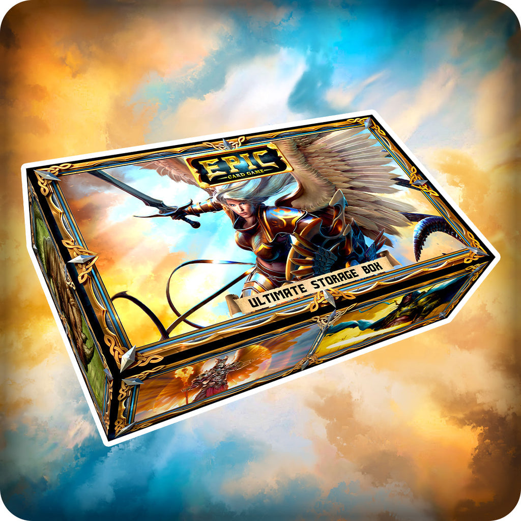 EPIC Card Game ultimate storage box featuring a warrior angel graphic