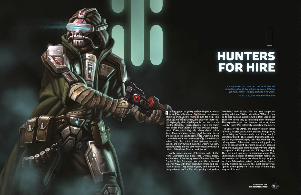 An armored bounty hunter wearing a helmet with goggles and mask, holding a blaster rifle