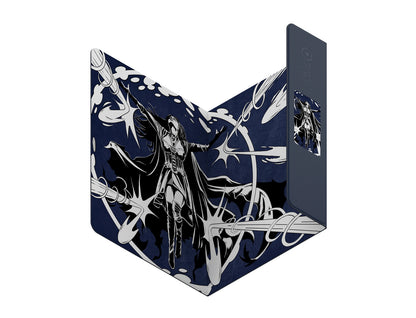 Stylized art of a woman with raised arms releasing white energy bursts against a dark blue background, displayed on a folding cover