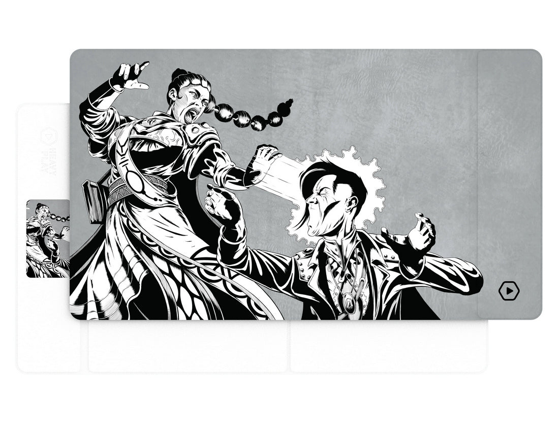 Black and white illustration of a powerful woman screaming at a man, who recoils as energy blasts from his face