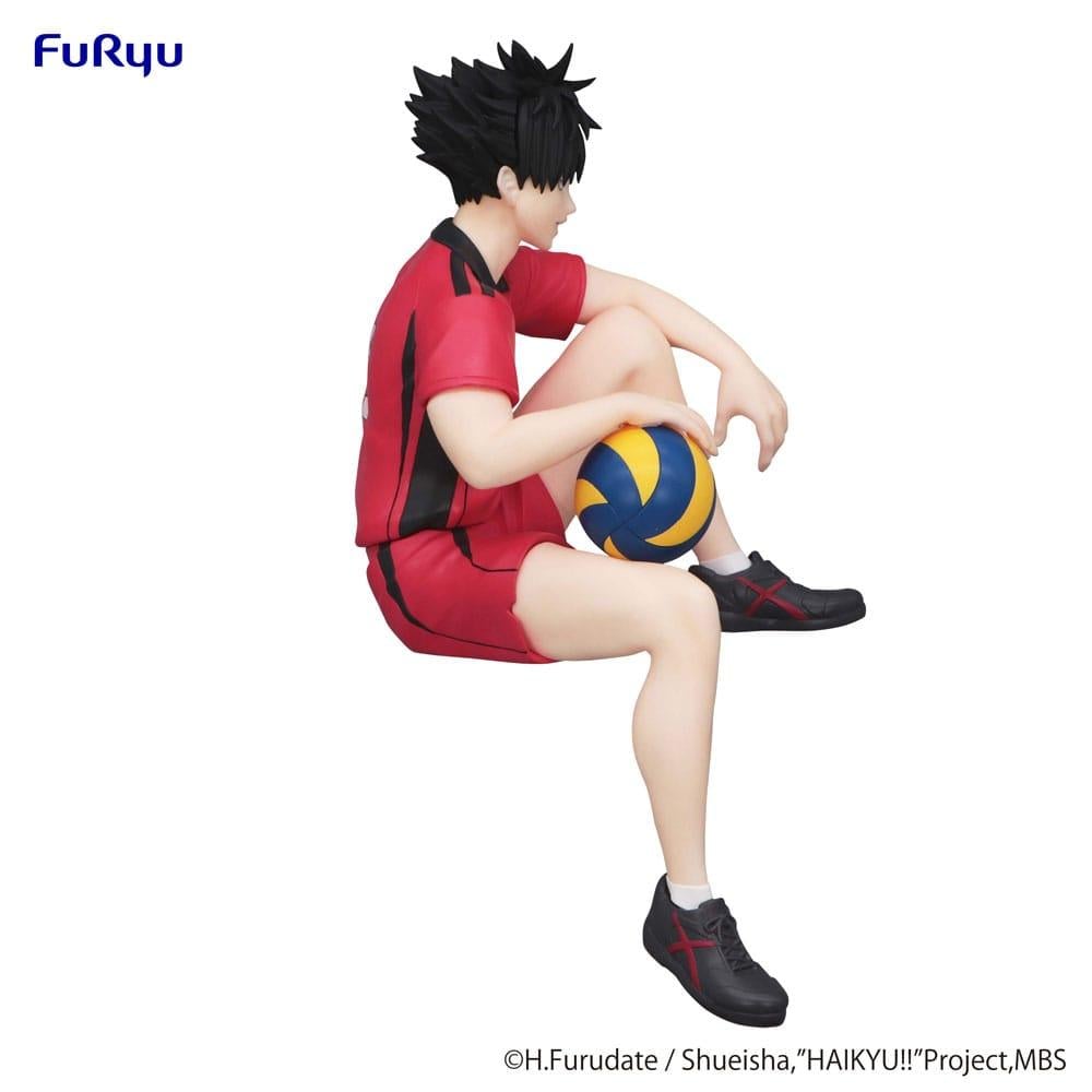 Tetsuro Kuroo figure seated pose from side angle, showing leg positioning and hair sculpt