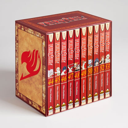 Red and tan Fairy Tail manga box set, displaying volumes 44-53 with character art and the series logo.