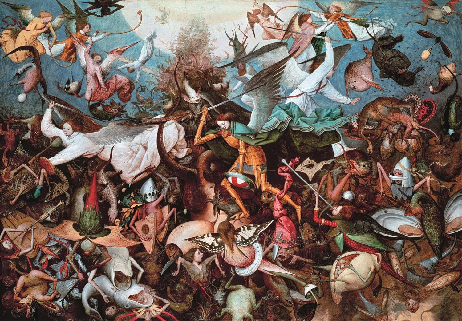 Pieter Bruegel's 'The Fall of the Rebel Angels' depicts winged angels fighting monstrous, grotesque demons