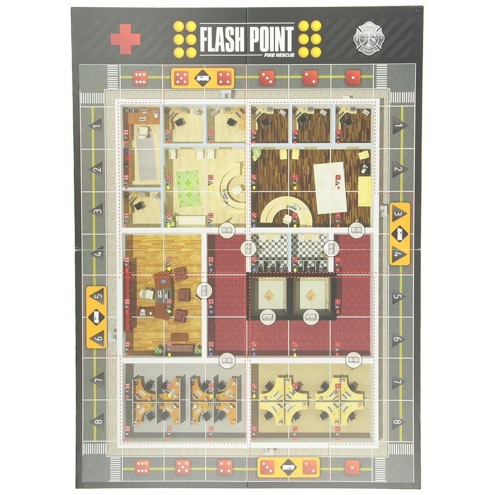 Flash Point Fire Rescue board game, a detailed building interior for fire fighting gameplay