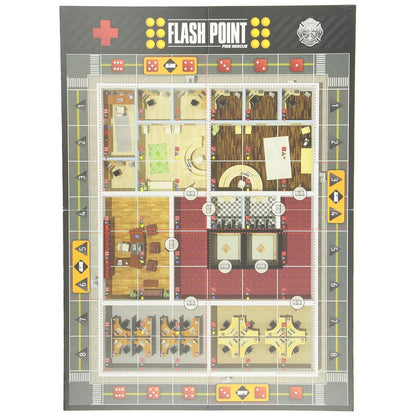 Flash Point Fire Rescue board game, a detailed building interior for fire fighting gameplay