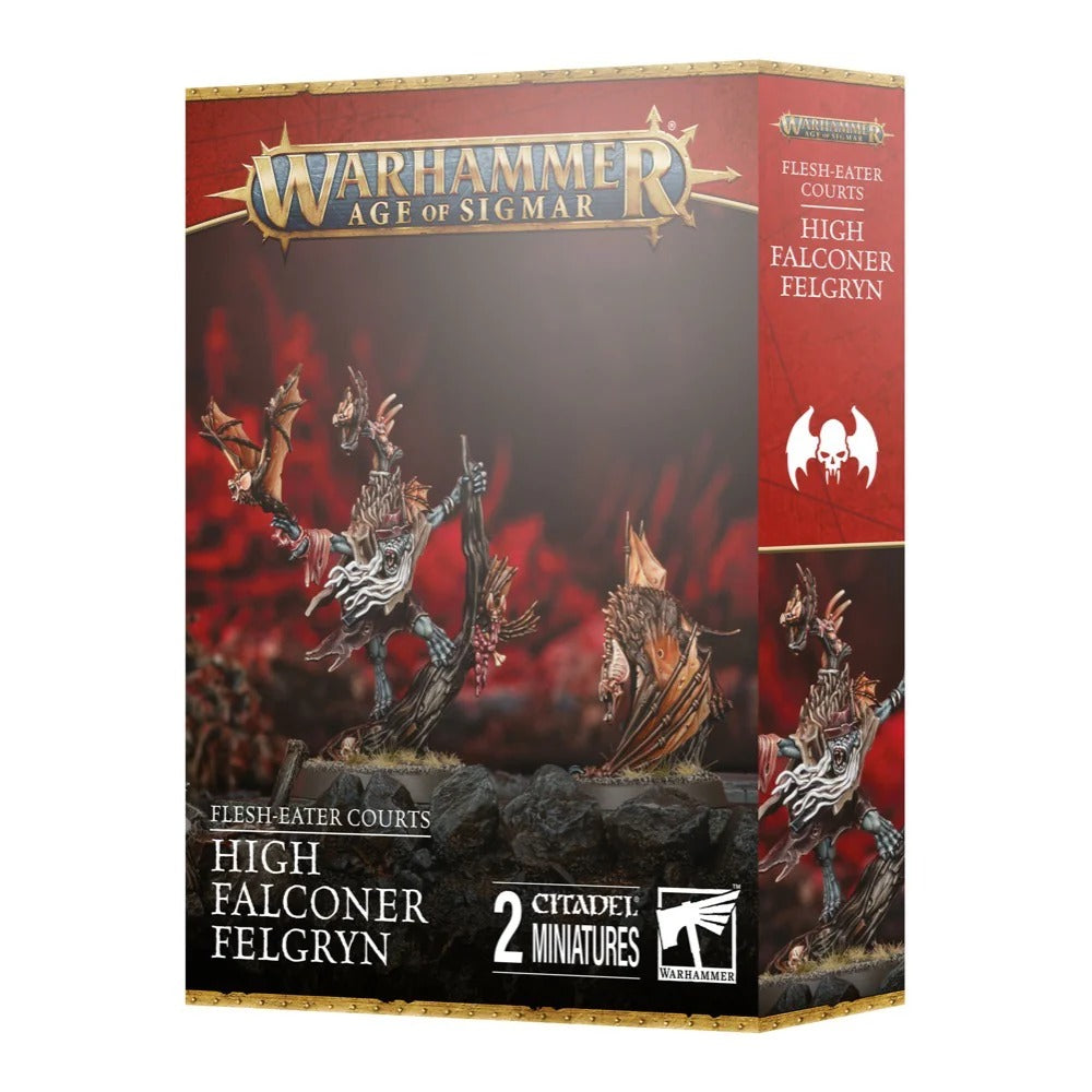 Warhammer AoS High Falconer Felgryn kit box showing a grim figure holding a winged monster