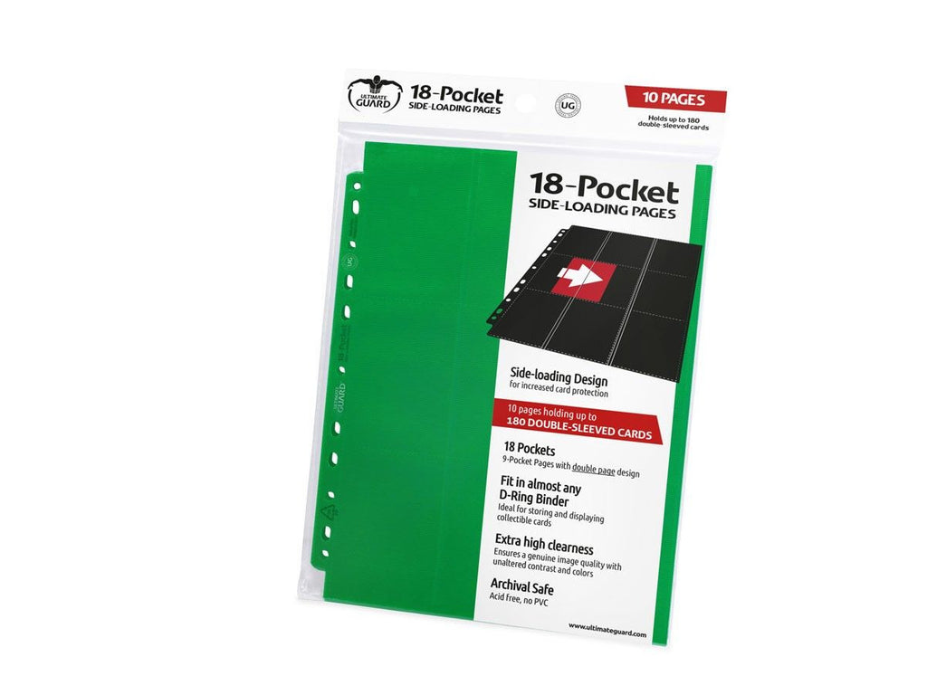 Ultimate Guard Folder 18-Pocket Pages Side-Loading Green (Single Page) - Good Games