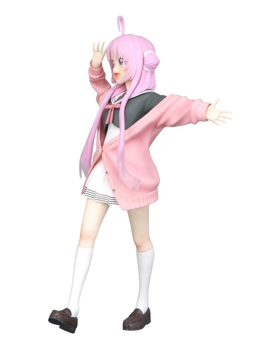 Yu Akeuchi figure from Stardust Telepath, seated with hands on knees, smiling softly in school uniform