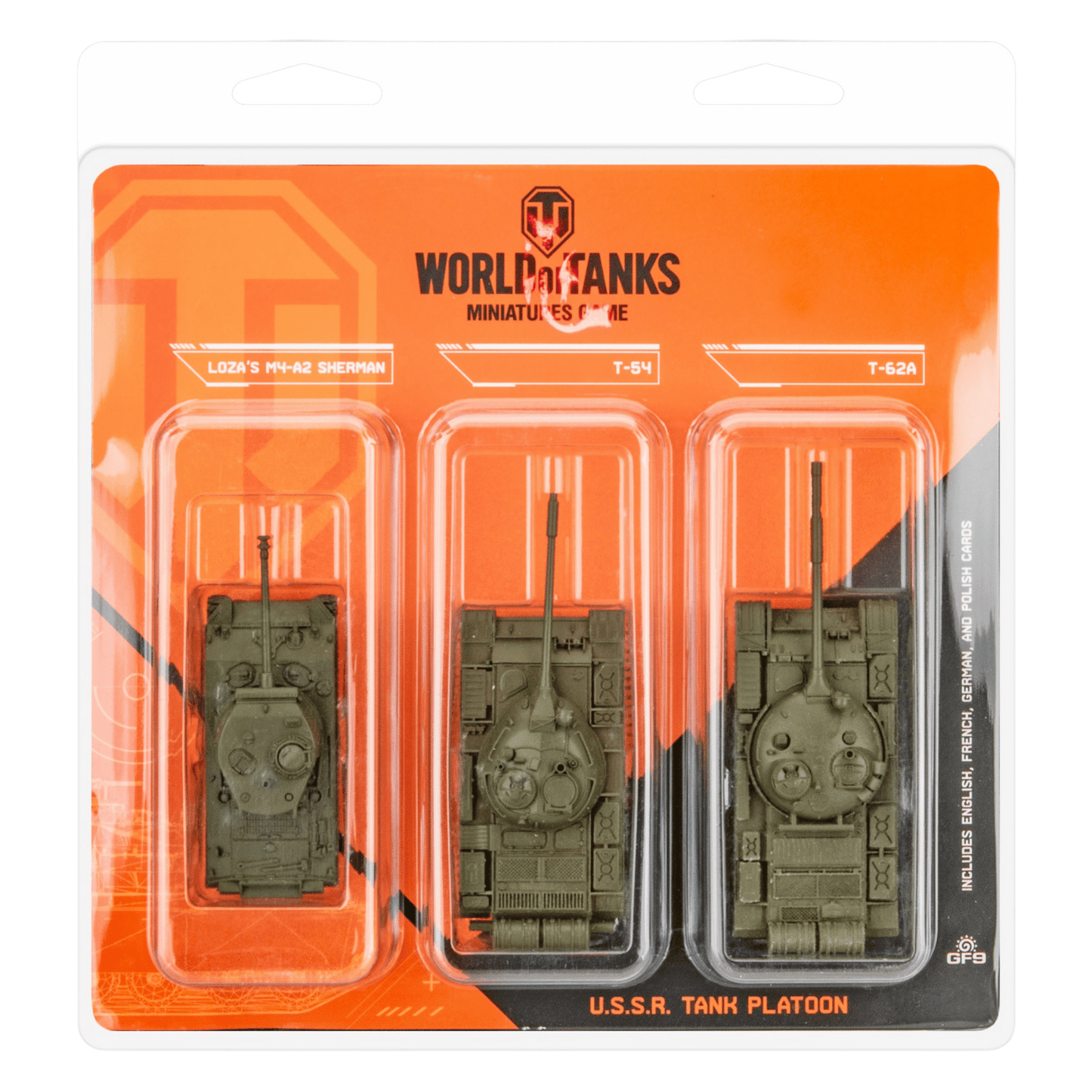 Three olive green model tanks displayed on a white background