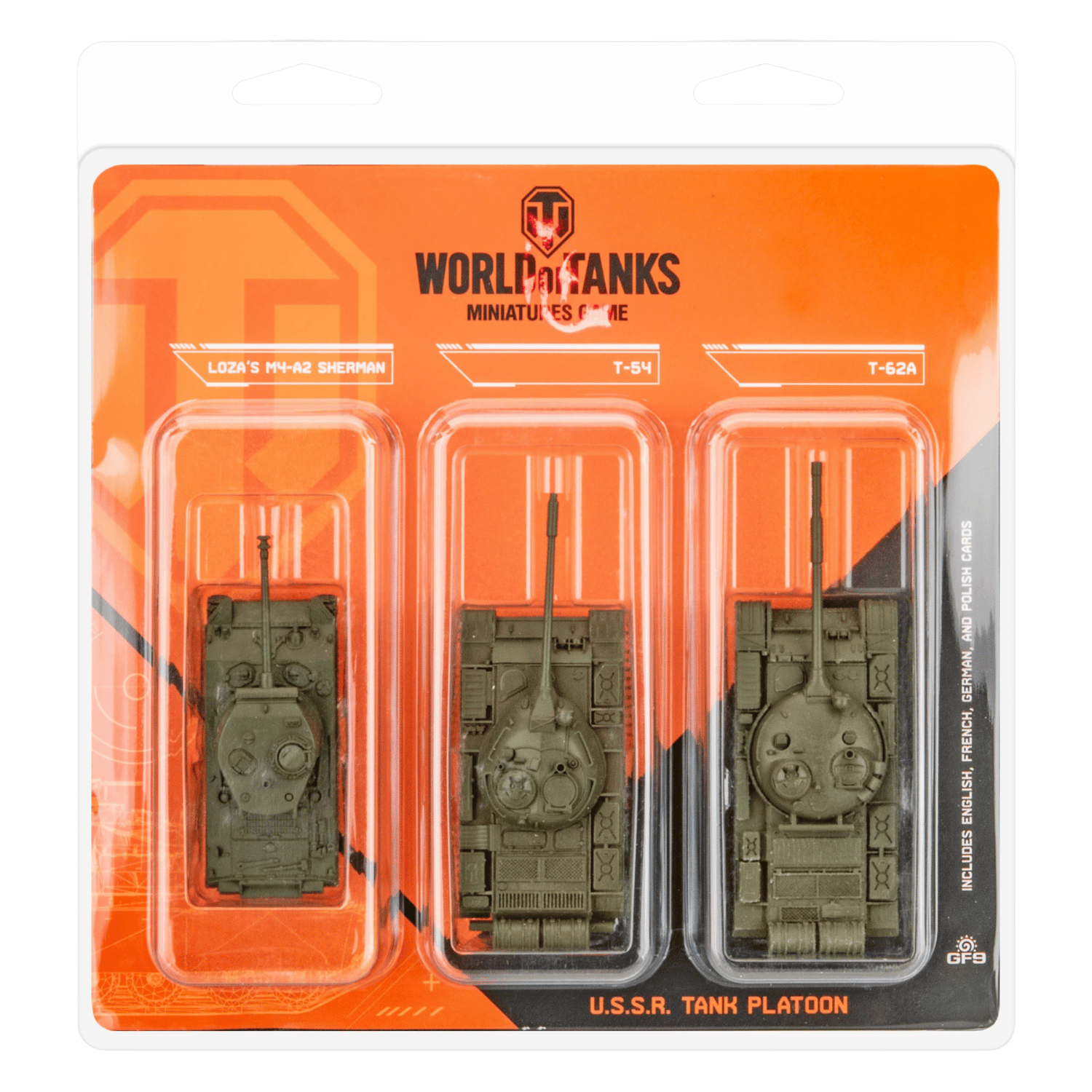 Three olive green model tanks displayed on a white background