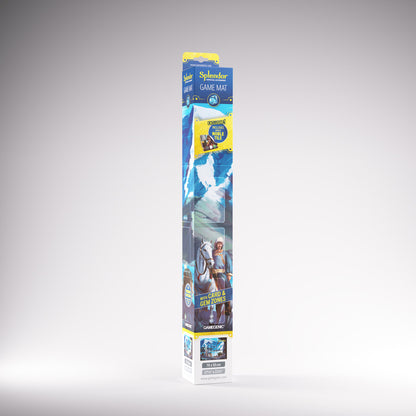 Gamegenic  Splendor Game Mat retail box, featuring artwork of a man on a white horse, "Noble Tile" and "Card & Gem Zones" details