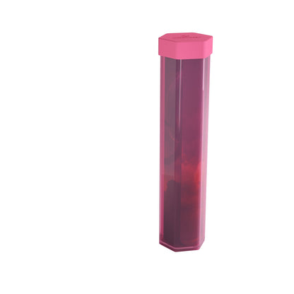 Translucent pink hexagonal Gamegenic playmat tube with a solid pink cap, partially filled