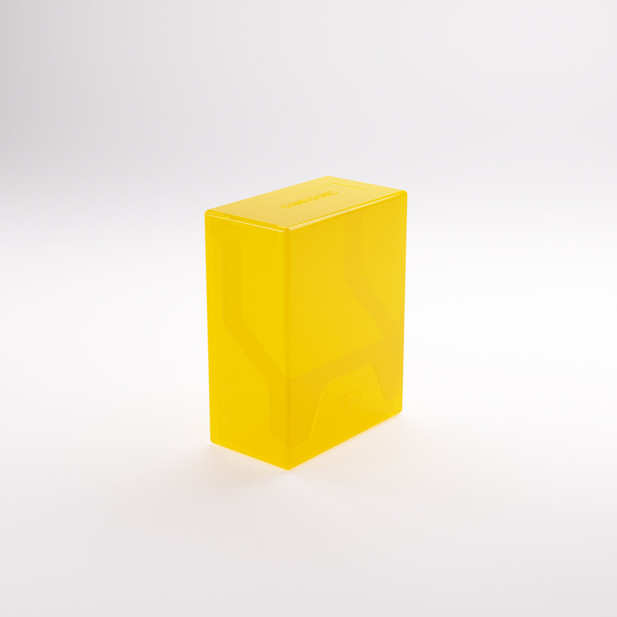 Side profile of the bright yellow deck box