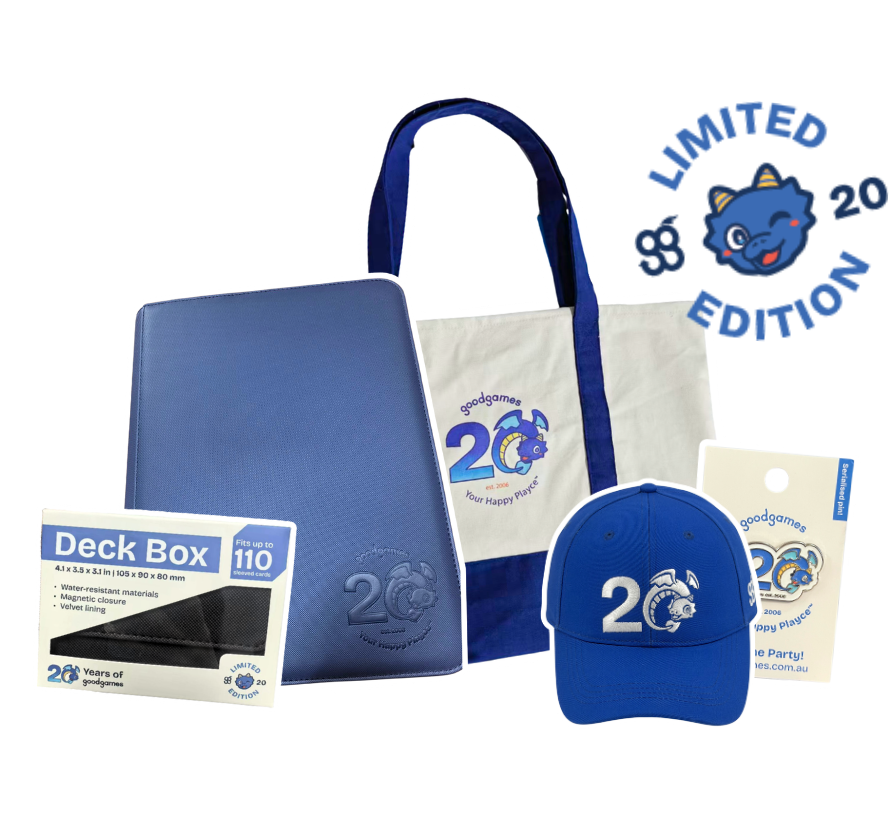 Limited edition Good Games 20th birthday merchandise