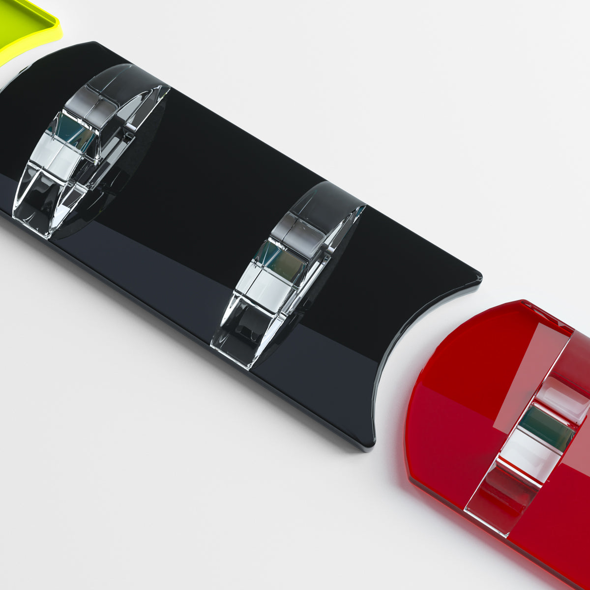 Black, red, and yellow gg cardstands