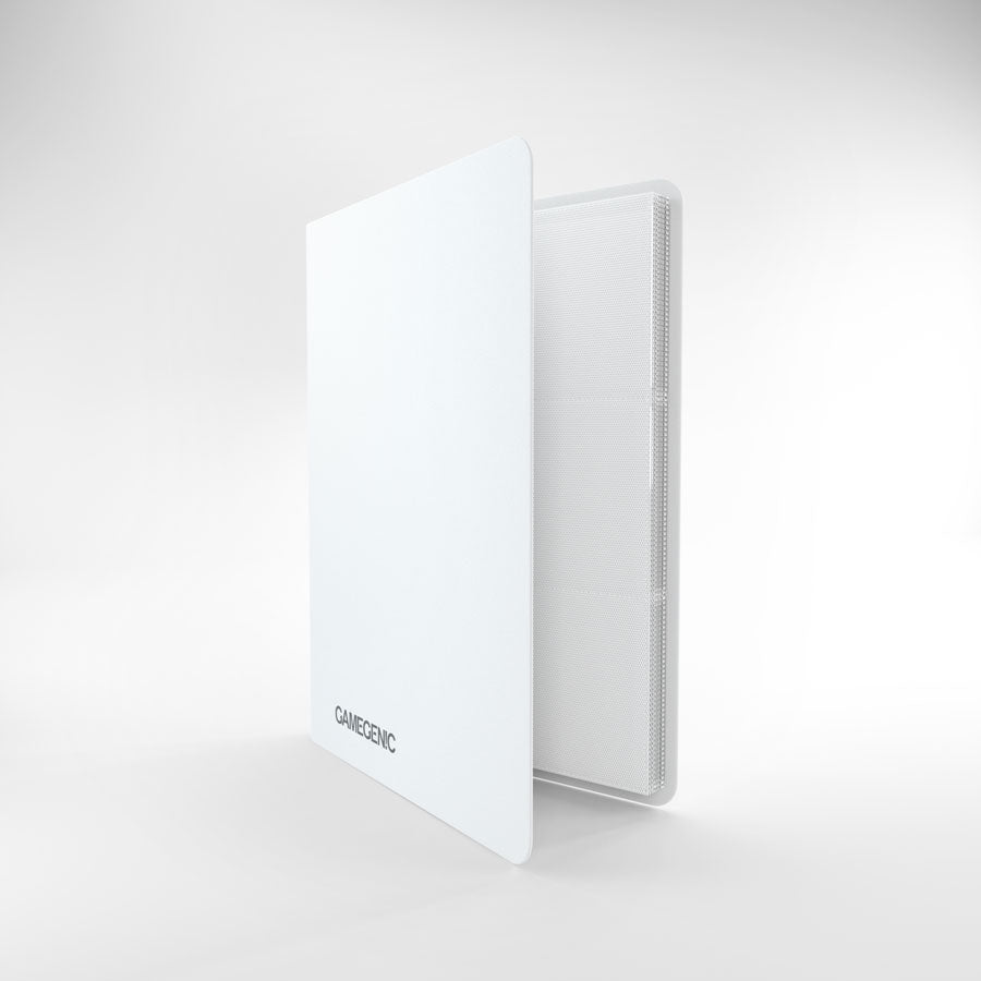 White Gamegenic Casual Album 18-Pocket partially open to reveal clear card sleeves