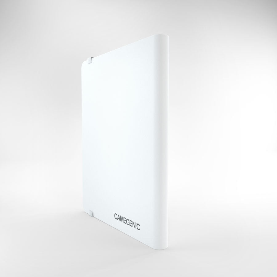 White Gamegenic Casual Album 18-Pocket standing upright, showing its rounded spine and white logo