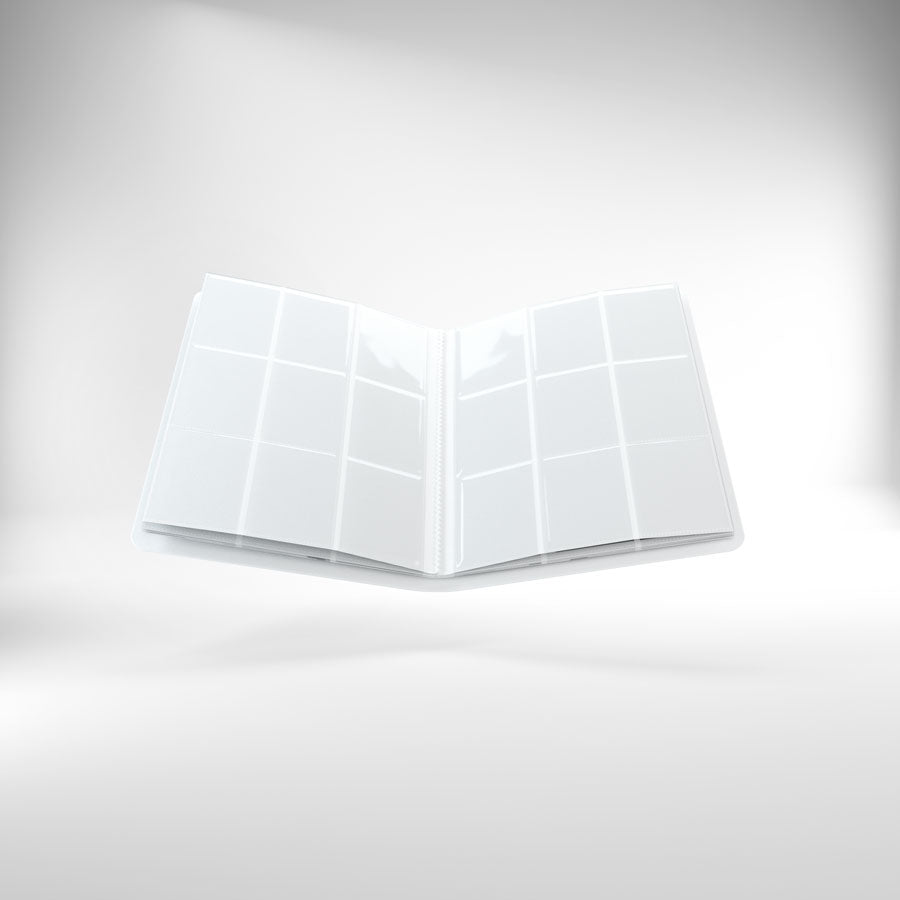 An open white Gamegenic Casual Album showing empty clear pockets