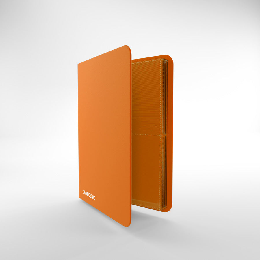 Orange Gamegenic Casual Album slightly open, revealing inner pages with pockets