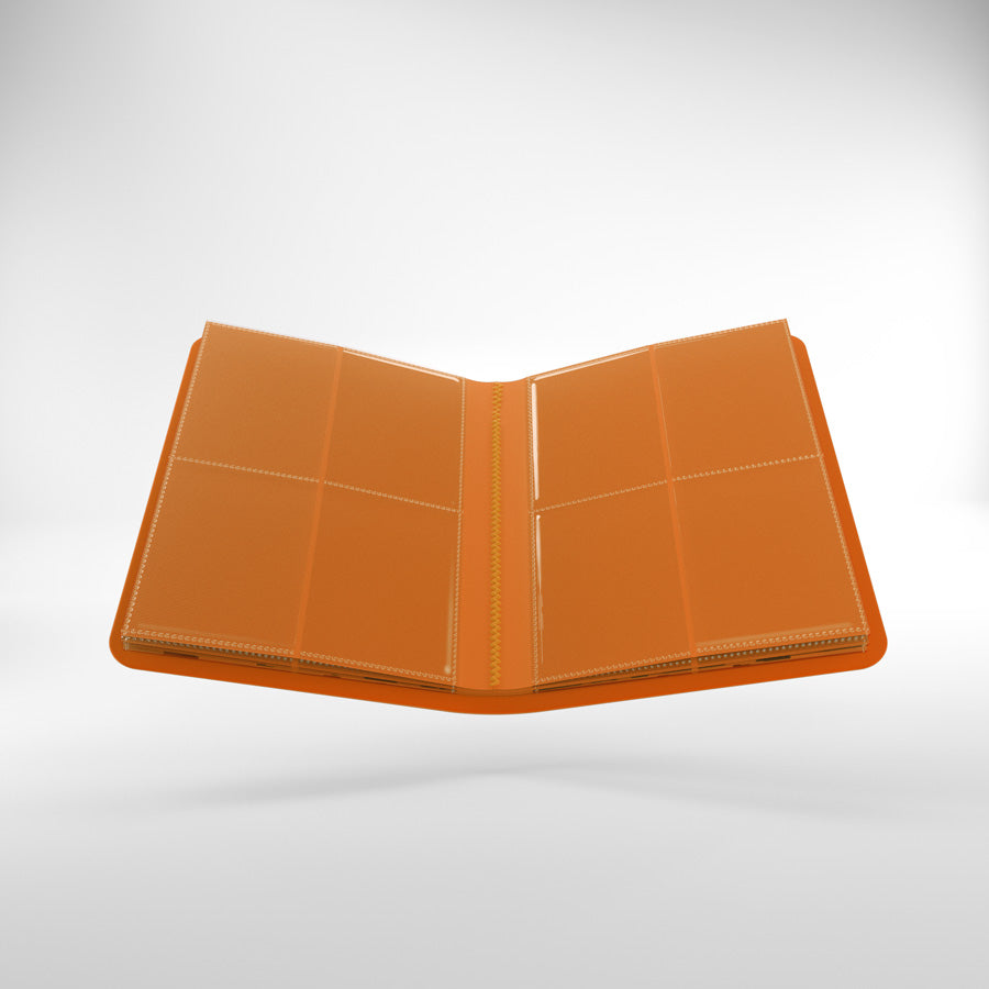 Open orange Gamegenic Casual Album displaying empty clear card sleeves